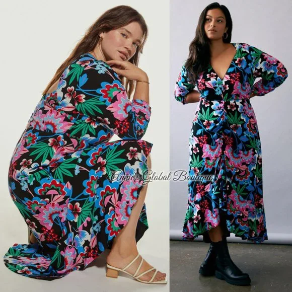 NWT ANTHROPOLOGIE Ruched Floral Maxi Dress. - Picture 13 of 16